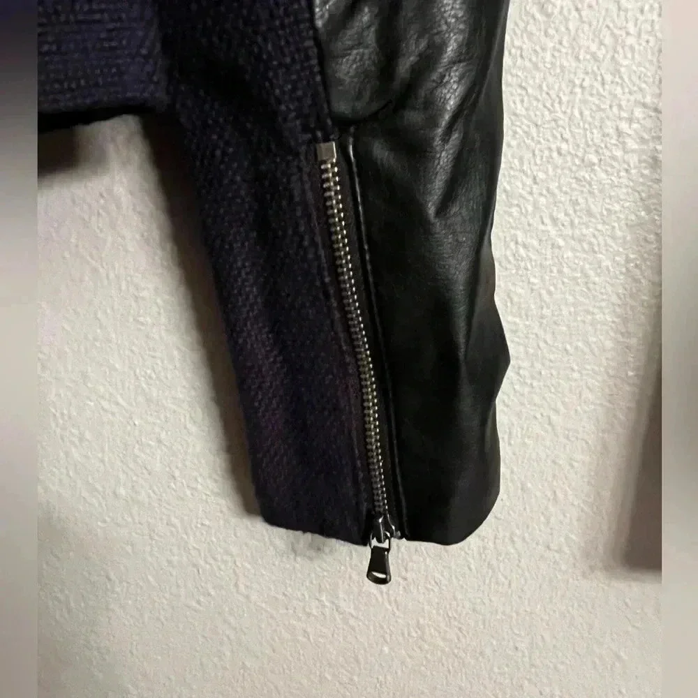 DKNY Vegan Leather Motorcycle Jacket, Blue & Black, Size XS - Picture 4 of 8